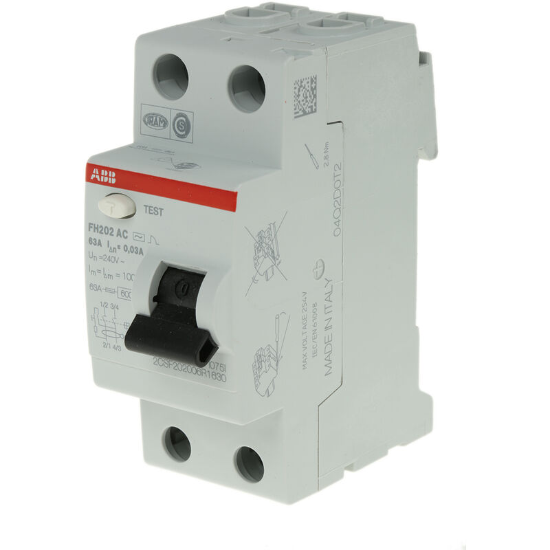 ABB - Interrupteur Différentiel FH200, 2 Pôles, 63A, 30mA, Type ac ( Prix pour 1 )