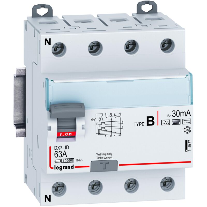 Legrand - Interrupteur différentiel DX³-ID vis 4 Pôles 63A Type b 30mA 4 modules 411967