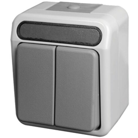 Interrupteur double IP 44 Merten AQUASTAR, gris clair