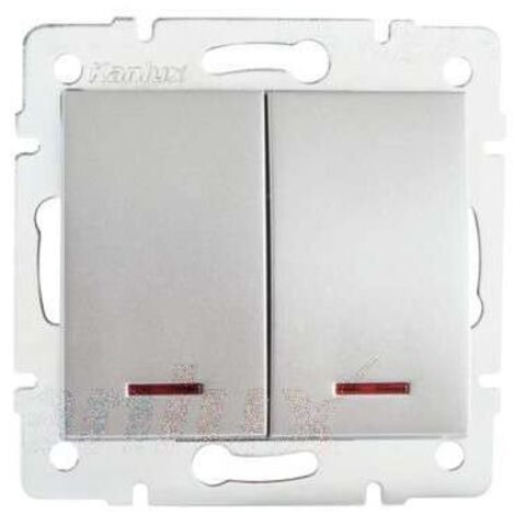 Interrupteur Double - LED Intégrée - Encastré - Argent - 71x71mm