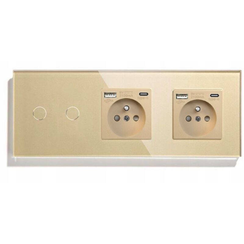 INTERRUPTEUR DOUBLE TACTILE 2K + 2x PRISE USB-C INTERRUPTEUR EN VERRE