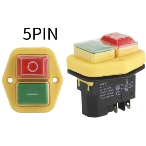 Interrupteur électromagnétique YH02-A, 110V, 8a, 220V, 15a, 4 Broches, 5 Broches, équipement de Machine-Outil, Panneau étanche, Bouton de démarrage (Color : 5PIN, Size : 220V)