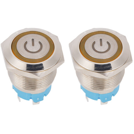 Interrupteur étanche IP65 19mm 4 broches, boîtier inox, 12-24V DC, voyant jaune, lot de 2 pièces