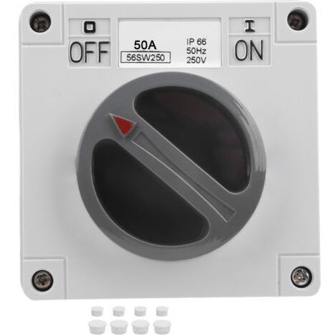 Interrupteur étanche pour usage extérieur, étanche à la poussière et isolé, avec bouton rotatif marche/arrêt et voyant lumineux, 250 V (2P 50 A)