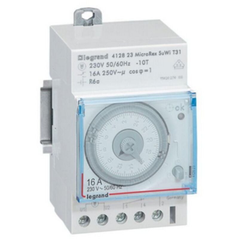 Interrupteur horaire analogique modulaire programmable automatique journalier - 1 sortie 16A 250V - 3 modules - 412823 - LEGRAND