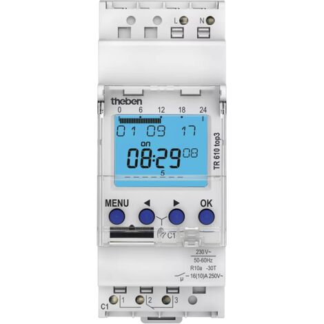 interrupteur horaire - digital - 24h / 7j - 2 modules - 1 contact - 230v - theben 6100403