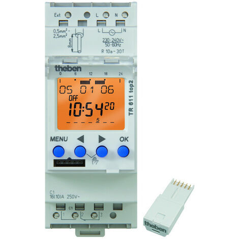 Interrupteur horaire digital 24h 7j 2 modules 1c inv 230v 84 pas de programmes THEBEN 6110100