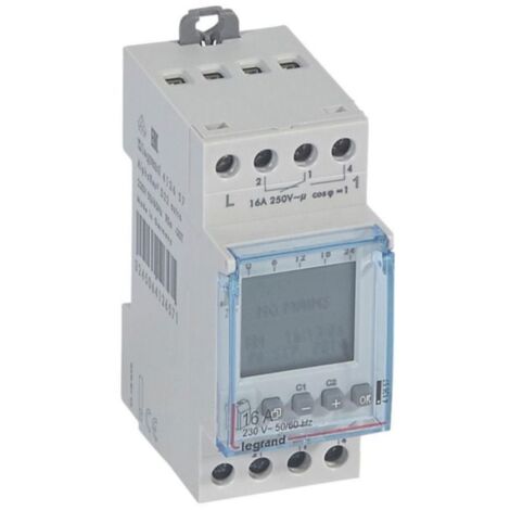 Legrand – Interrupteur horaire digital 2 sorties 16A 230V – Programmation astronomique – Rail DIN – 412657