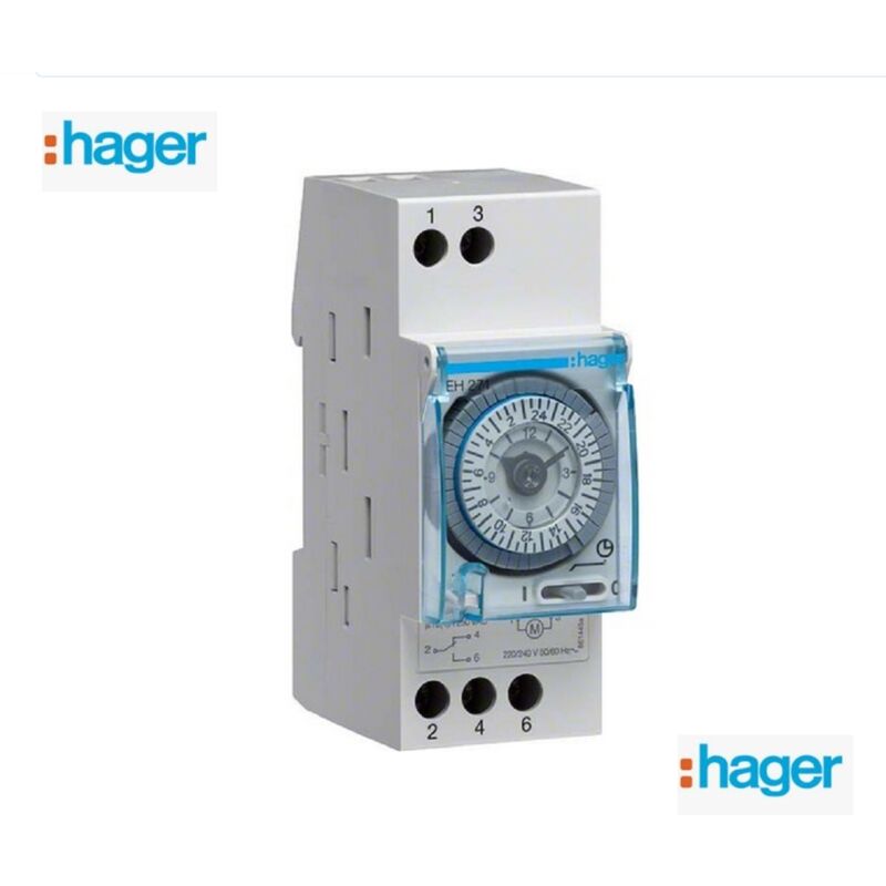 Interrupteur horaire électromécanique 1 voie sur 7 Jours 1 contact inverseur avec réserve Hager EH271