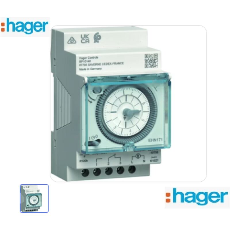 Interrupteur horaire électromécanique 1 voie 7 Jours avec réserve Hager EHN171