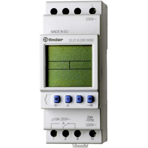 Finder – Interrupteur horaire numérique 7JR – 2 inverseurs 16A 230V – Programmation hebdomadaire – Montage rail DIN 35mm – Autonomie 6 ans - 122282300000PAS