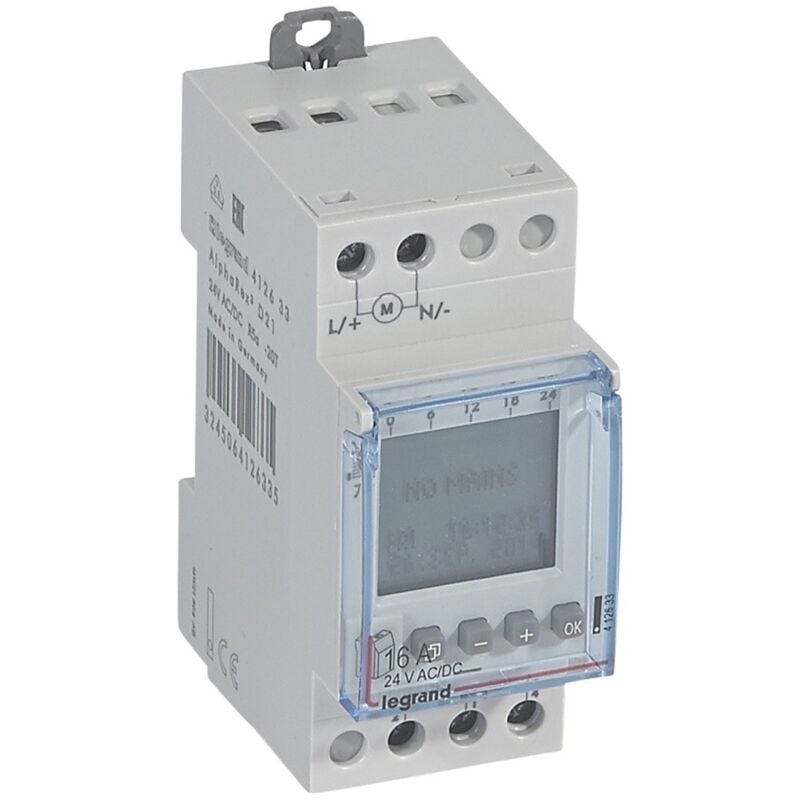 Interrupteur horaire digital programmable jour ou hebdomadaire 1 sortie 16A 24V alimentation 24V LEGRAND 412633
