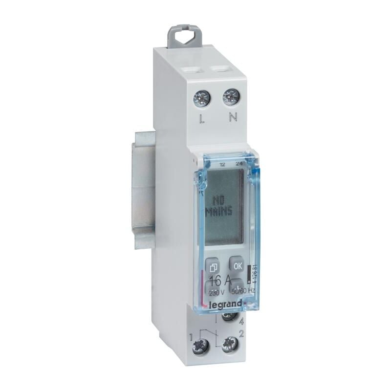 Interrupteur horaire modulaire programmable journalier et hebdomadaire standard 230V 1 sortie 16A 1 module Legrand 412681