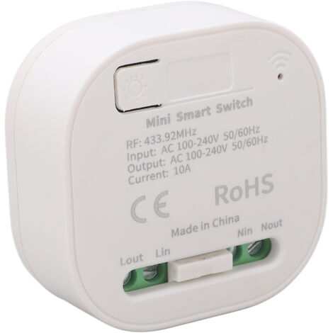 Interrupteur Intelligent Mini avec Contrôle Vocal, Application et RF 433.92MHz, Compatible TUYA, AC100‑240V, 10A, Antifeu pour Maison et Bureau