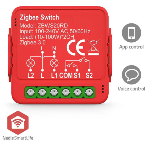 Interrupteur intelligent NEDIS Power Switch SmartLife, module encastrable, double interrupteur