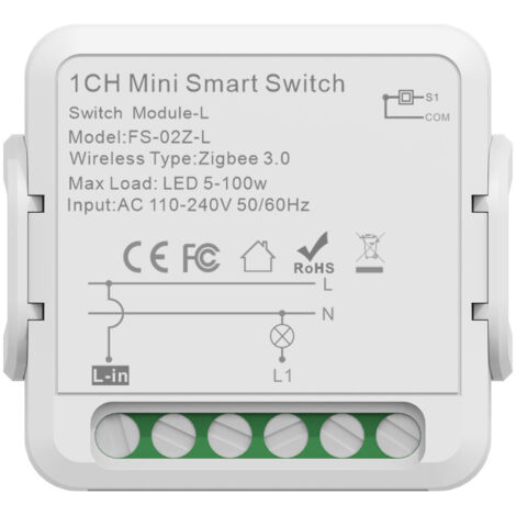 Interrupteur intelligent Zigbee 16 A sans neutre, compatible Tuya, commande vocale (Alexa/Google Assistant), contrôle via appli mobile, design compact pour boîte d’encastrement – pour éclairage et app