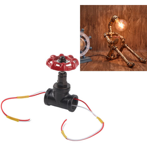 Interrupteur Lumière Style Steampunk G1/2 pour Lampes Industrielles Robot Table Bronze Rouge - Commutateur Valve T avec Fil 120V/12V