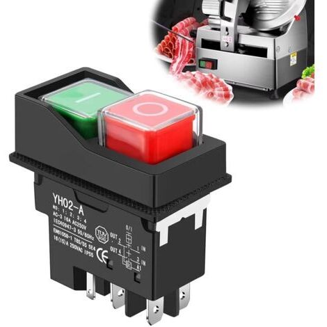 Interrupteur Machine KJD17 250V 16A – Commutateur 5 Broches – Bouton Marche/Arrêt – Pour Machines Atelier