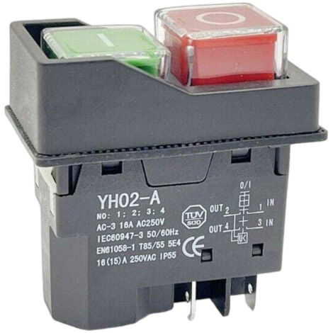 Interrupteur Magnétique Etanche,  4 Broches Bouton Poussoir Marche/Arrêt Commutateur Arrêt de Démarrage Accessoires pour Machines-Outils 250V 16A