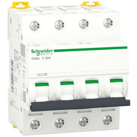 Interrupteur magnétotermique Schneider 4P 32A 4.5 KA C 4 modules A9F64432
