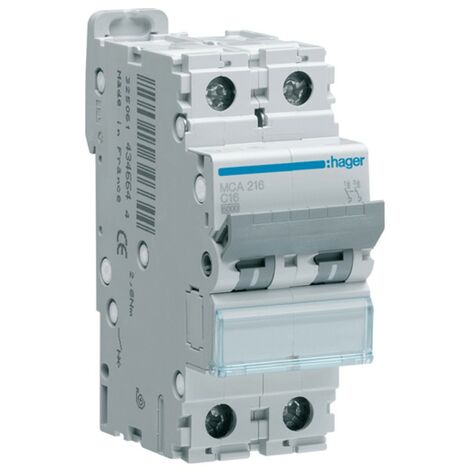 Interrupteur magnétothermique Hager 2P 16A 6 KA C 2 modules MCA216