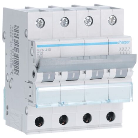 interrupteur magnétothermique Hager 4P 10A 4.5 KA C 4 modules MYN410