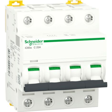 Interrupteur mangnetotermique Schneider 4P 25A 4.5 KA C 4 modules A9F64425