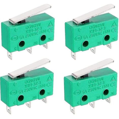 Interrupteur micro Kw4-3z-3 SPDT sans NC, 3 broches, momentané, type levier droit court, vert (4 pièces)