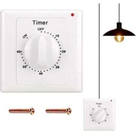 Interrupteur Minuterie mécanique compte à rebours 60 minutes 86x86mm avec LED pour ventilateur douche garage int/extérieur montage facile