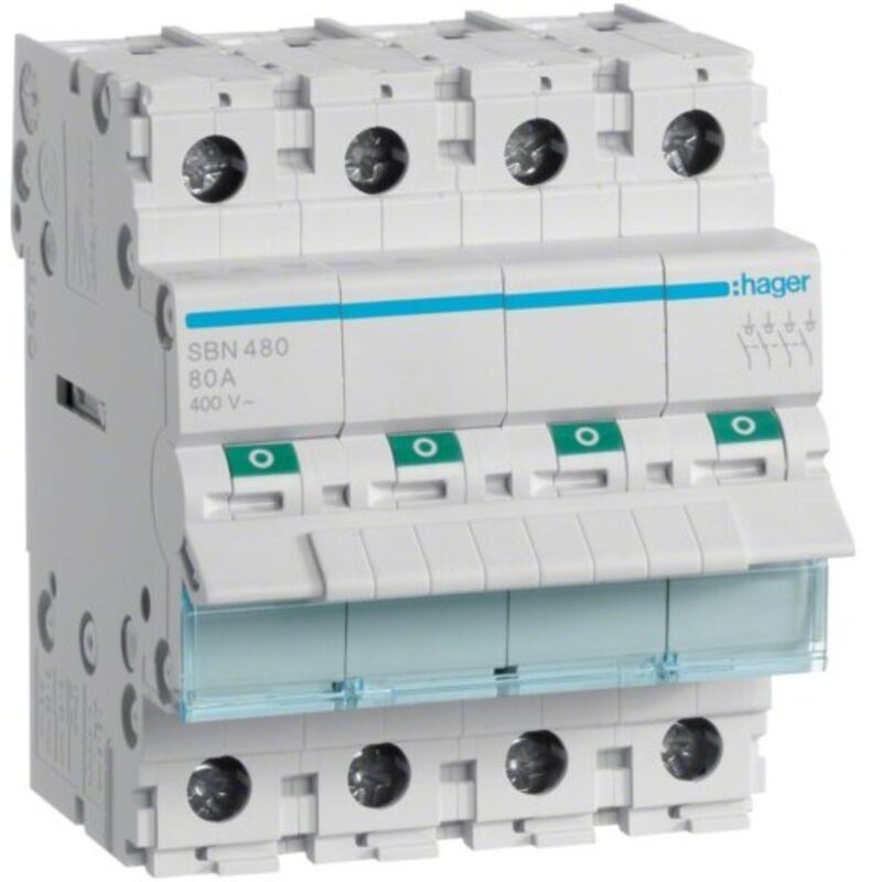 Sectionneur Hager 80A 4 Pôles 400vac 4 Modules SBN480