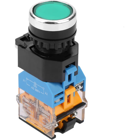 Interrupteur momentané à bouton-poussoir vert à tête plate de 22 mm avec voyant LED 220 V