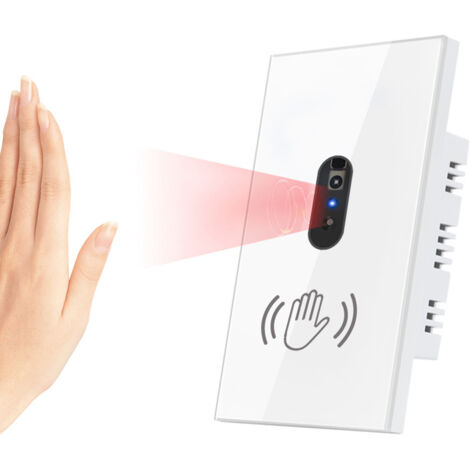 Interrupteur mural intelligent — 90-250 V, 50/60 Hz, 10 A — Détection par mouvement de la main, panneau en verre sans contact, interrupteur à capteur infrarouge (Blanc)