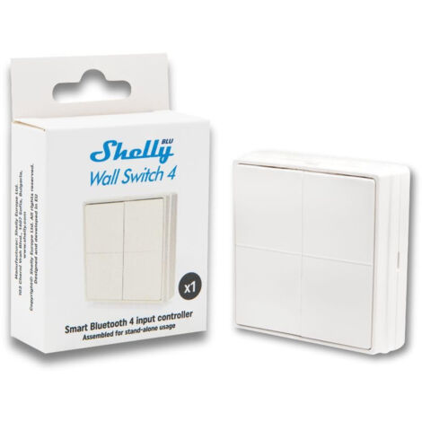 Interrupteur mural intelligent Bluetooth 4 actions – Autonome avec télécommande – Compatible Home Assistant – Montage mural standard – Shelly