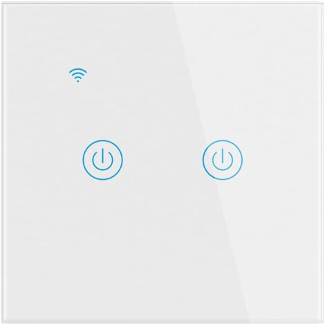 Interrupteur Mural Tactile Télécommande Intelligente sans Fil Prise en Charge de la Commande Vocale Partage de la Famille Fonction de Minuterie Fil Neutre Requis(Blanc, 2Gang)