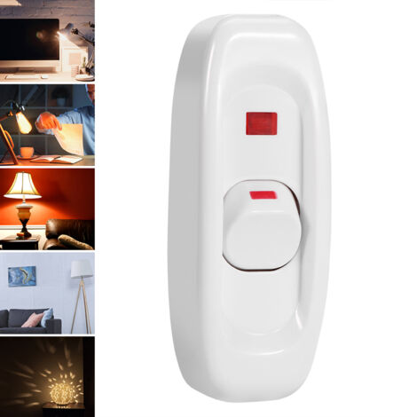 Interrupteur ON/OFF avec LED Blanc pour lampe de bureau/miroir mural AC 250V 10A Prise de taille compacte 2.8 x 0.9 x 0.7in Matériel plastique robuste Switch de cable de cordon de lampe