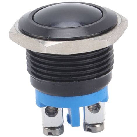 Interrupteur poussoir métallique 16mm 220V, bouton auto-réinitialisation, commande électrique avec vis et support (Noir)