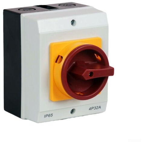Interrupteur principal, disjoncteur, disjoncteur 4 pôles, interrupteur rotatif IP65, interrupteur UKP gris, jaune, rouge (32 A)