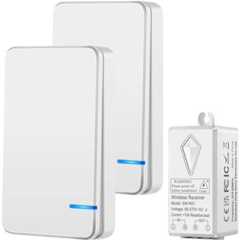 Interrupteur Sans Fil, 220V interrupteur va et vient sans fil, Pas de Câblage Nécessaire, IP66 étanche - Portée de 100 m, d'éclairage on/Off Interrupteur sans Fil(2Interrupteurs 1Récepteur)