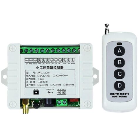 Interrupteur sans fil 4 canaux 315MHz, télécommande DC 12V pour systèmes 433MHz.