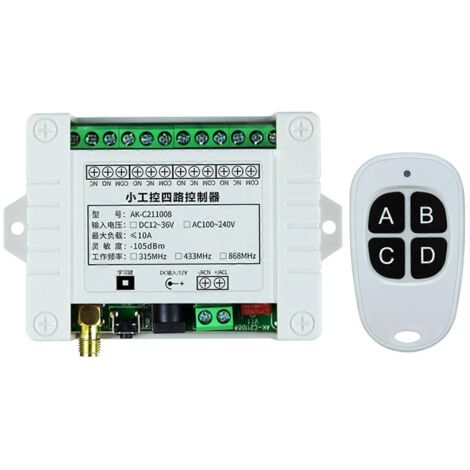 Interrupteur sans fil 4 canaux 433 MHz, télécommande DC 12V, blanc, pour système de contrôle à distance
