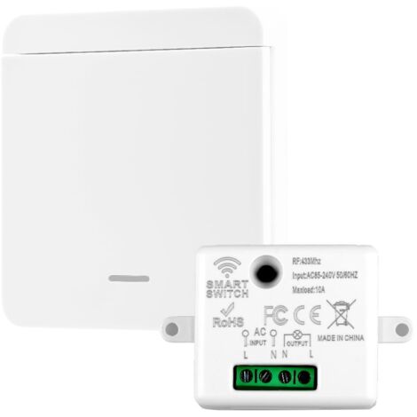 Interrupteur Sans Fil, 433Mhz Kit Prise Telecommande Sans Fil avec Émetteur et Contrôleur Récepteur 10 A 240 V Télécommandé Portée de 50 Mètres, pour Maison Intelligente Jusqu'À 1500W