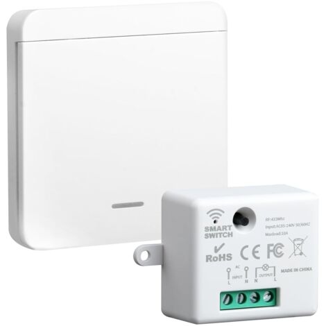 Interrupteur Sans Fil 433MHz Kit RF avec Récepteur 10A, Interrupteur d’éclairage Sans Fil Kit Télécommandé avec Emetteur et Contrôleur pour Maison Intelligente