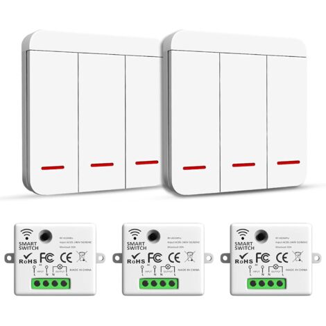 Interrupteur sans fil, émetteur RF, interrupteur de sécurité et récepteur, contrôleur - Interrupteur d'éclairage intelligent 2 200 W/10 A, intérieur 30-50 m, émetteur radio 433 MHz
