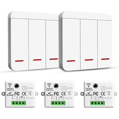 Interrupteur sans fil, émetteur RF, interrupteur de sécurité et récepteur, contrôleur - Interrupteur d'éclairage intelligent 2 200 W/10 A, intérieur 30-50 m, émetteur radio 433 MHz