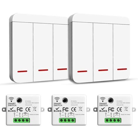 Interrupteur sans fil, émetteur RF, interrupteur de sécurité et récepteur, contrôleur - Interrupteur d'éclairage intelligent 2 200 W/10 A, intérieur 30-50 m, émetteur radio 433 MHz