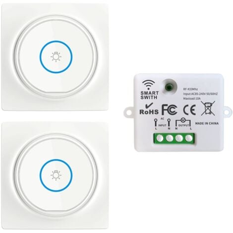 Interrupteur Sans Fil, Interrupteur Auto-générateur Mobile 433Mhz 220V Relais Mini récepteur Rf émetteur Radio Télécommande 100M Contrôle De Portée Pour La Lumière(2Interrupteurs 1Récepteur)