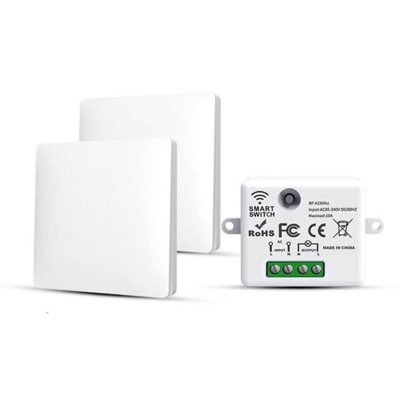 Interrupteur sans fil RF433 Lot de 2 avec émetteur et récepteur 10 A 240 V