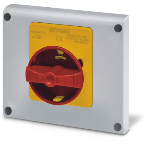 Interrupteur-sectionneur de manoeuvre d'urgence 32A 4P encastré couvercle 136x125mm jaune/rouge IK09 IP65