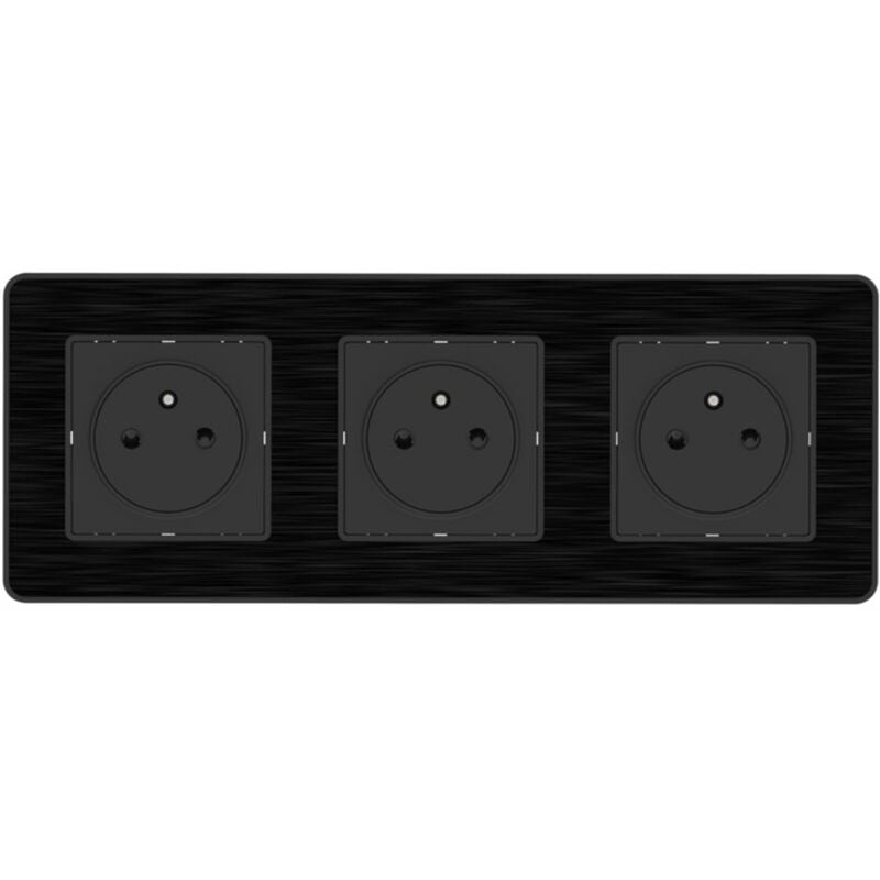 Zenitech - Prise 2P+T 3x16A - Easy Eject complet - métal Noir brossé Kouro