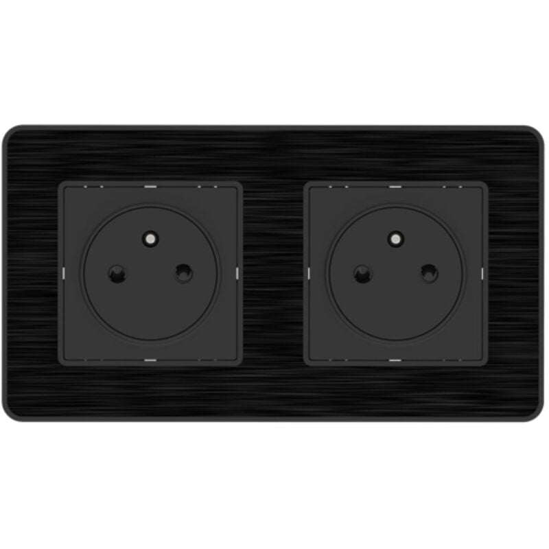 Prise 2P+T 2x16A - Easy Eject complet - métal Noir brossé Kouro Zenitech